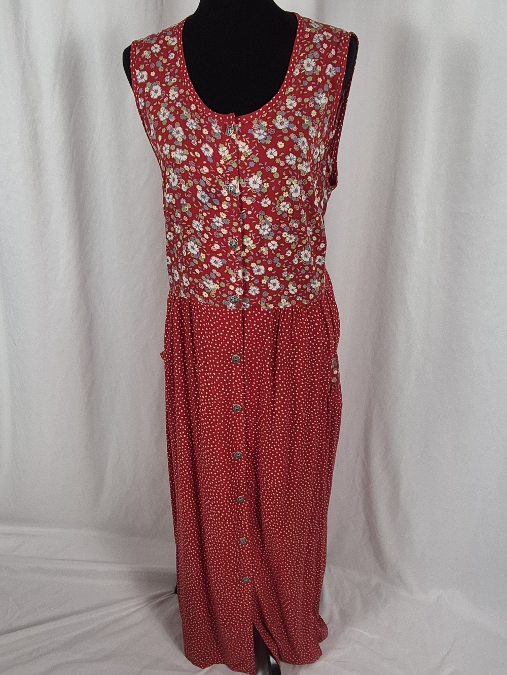 Coldwater Creek Vintage Floral & Polka Dot Sleeveless Maxi Dress - Size 1X